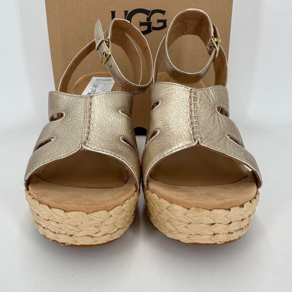 UGG Women's Careena Wedge Espadrille Sandals size 8.5 Gold Pigment Ankle Strap - Picture 5 of 13
